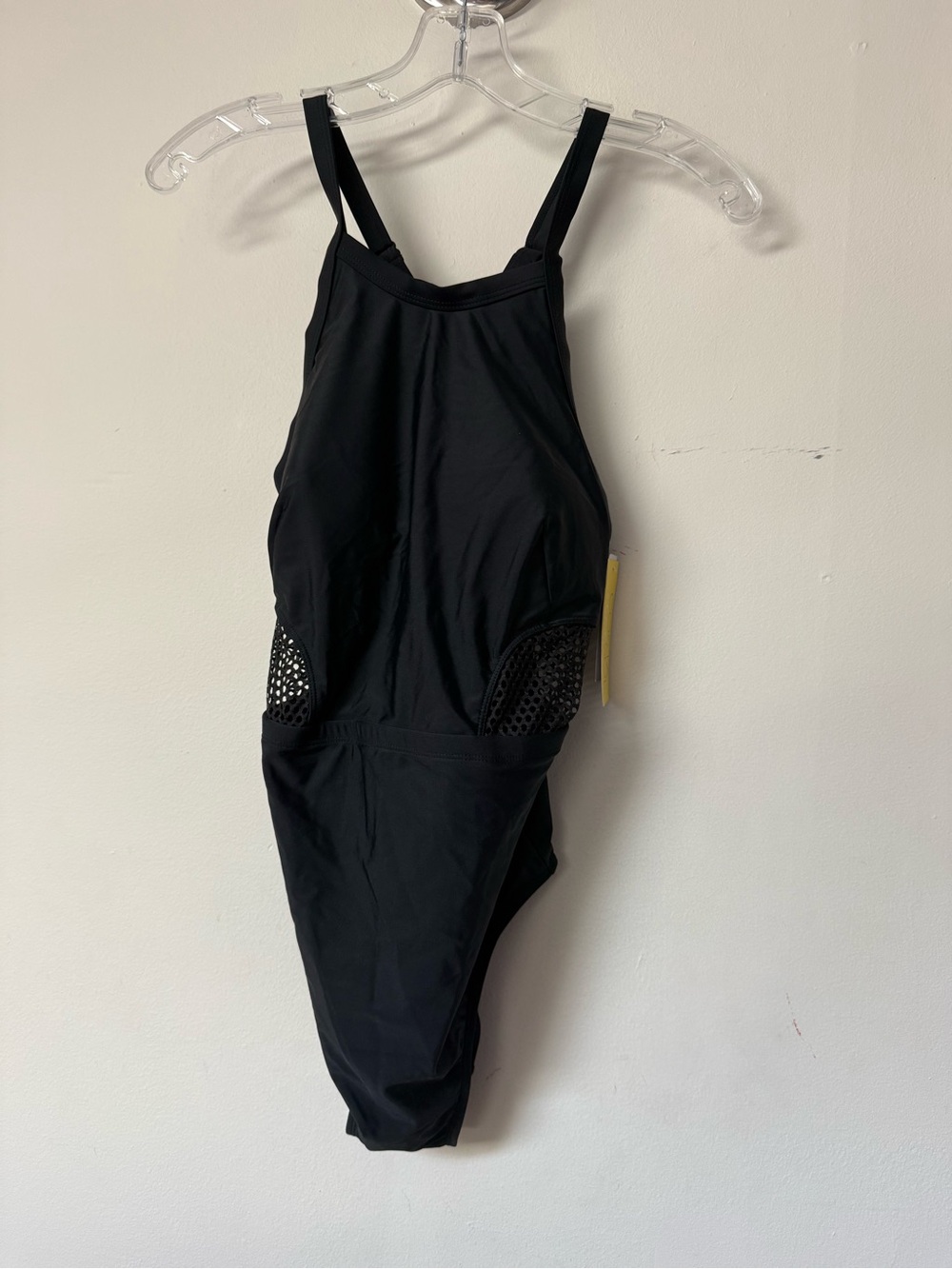 Black One-Piece Swimsuit with waist mesh detail